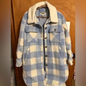 Koolaburra by UGG Blue and Cream Plaid Teddy Jacket Shacket xl